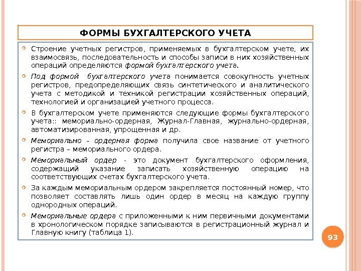 ФОРМЫ БУХГАЛТЕРСКОГО УЧЕТА Строение учетных регистров,  применяемых в бухгалтерском учете,  их взаимосвязь,