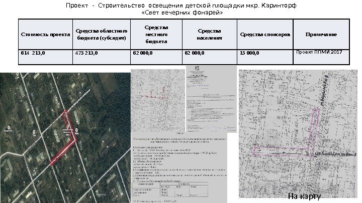 На карту. Проект - Строительство освещения детской площадки мкр. Каринторф «Свет вечерних фонарей» Стоимость