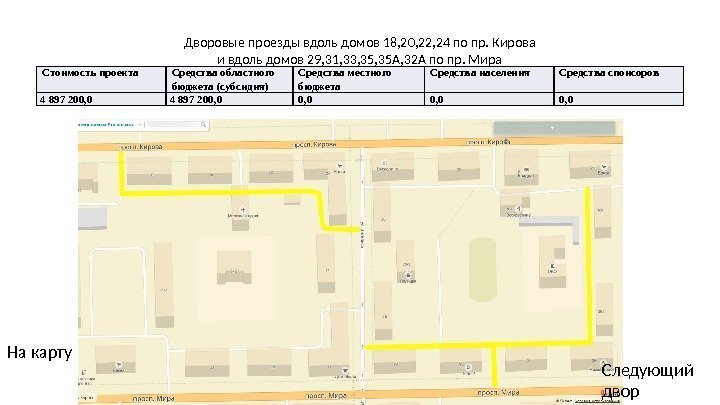 Дворовые проезды вдоль домов 18, 20, 22, 24 по пр. Кирова и вдоль домов