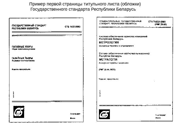 Пример первой страницы титульного листа (обложки)  Государственного стандарта Республики Беларусь 