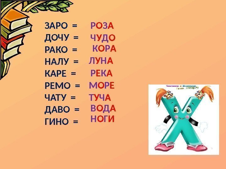 ЗАРО = ДОЧУ = РАКО = НАЛУ = КАРЕ = РЕМО = ЧАТУ =