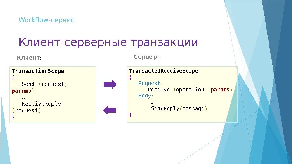 Workflow-сервис Transacted. Receive. Scope {  Request :  Receive ( operation , 