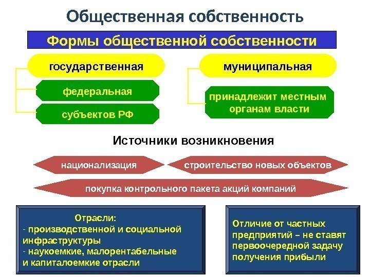 Общественная собственность Формы общественной собственности государственная муниципальная федеральная субъектов РФ принадлежит местным органам власти