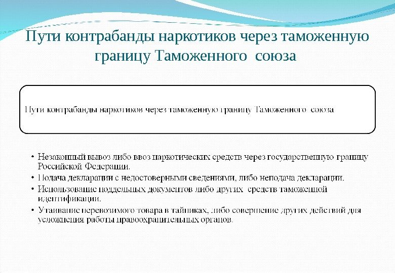 Пути контрабанды наркотиков через таможенную границу Таможенного союза 