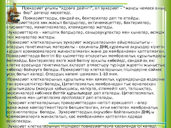    Прокариот ұғымы “ядроға дейінгі”, ал эукариот – “жақсы немесе анық ядросы