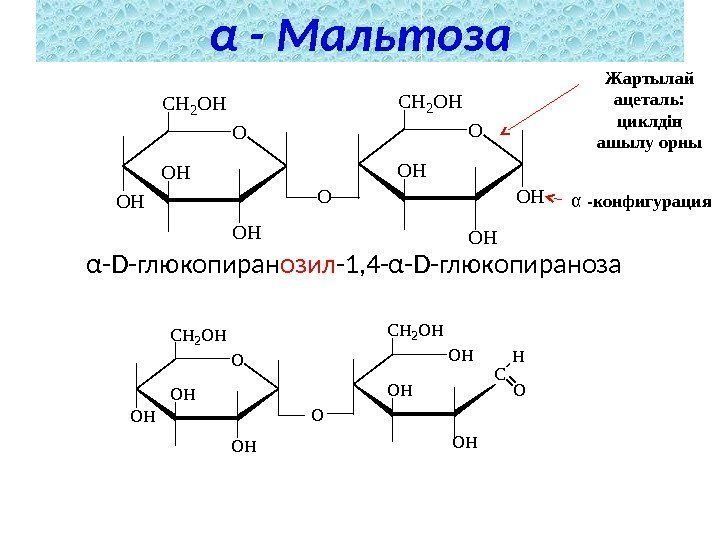 α- D -глюкопиран озил -1, 4 -α- D -глюкопираноза. O OH OH OH CH