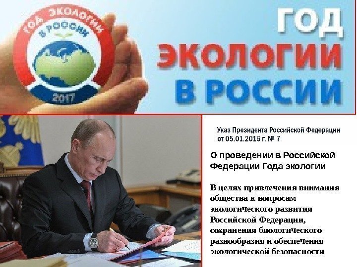О проведении в Российской Федерации Года экологии В целях привлечения внимания общества к вопросам