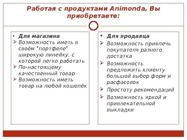 Работая с продуктами Animonda , Вы приобретаете:  • Для магазина Возможность иметь в