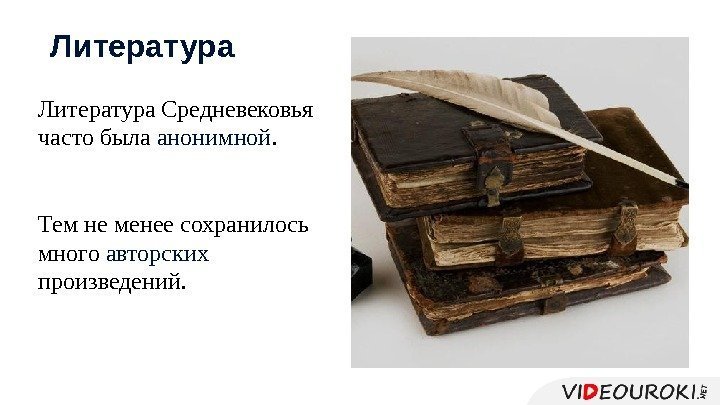 Литература Средневековья часто была анонимной.  Тем не менее сохранилось много авторских произведений. 