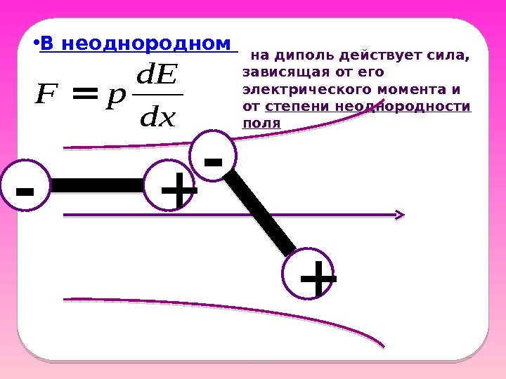 • В неоднородном на диполь действует сила,  зависящая от его электрического момента