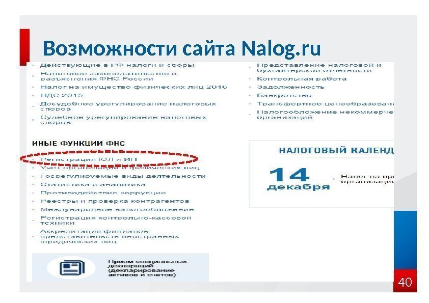 Возможности сайта Nalog. ru 40 