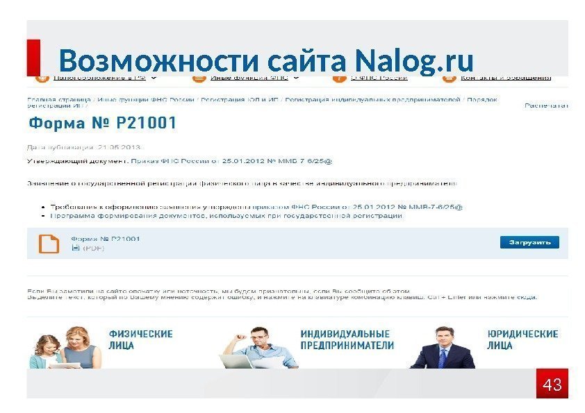 Возможности сайта Nalog. ru 43 