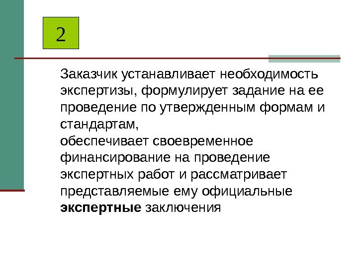 Заказчик устанавливает необходимость экспертизы, формулиру ет задание на ее проведение по утвержденным формам и