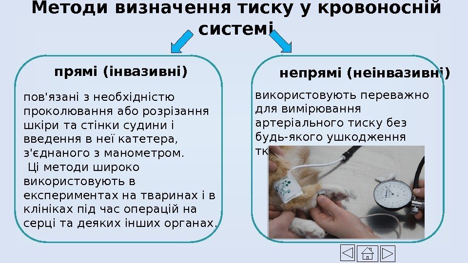 Методи визначення тиску у кровоносній системі прямі (інвазивні) пов'язані з необхідністю проколювання або розрізання