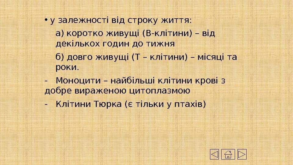  • у залежності від строку життя: а) коротко живущі (В-клітини) – від декількох