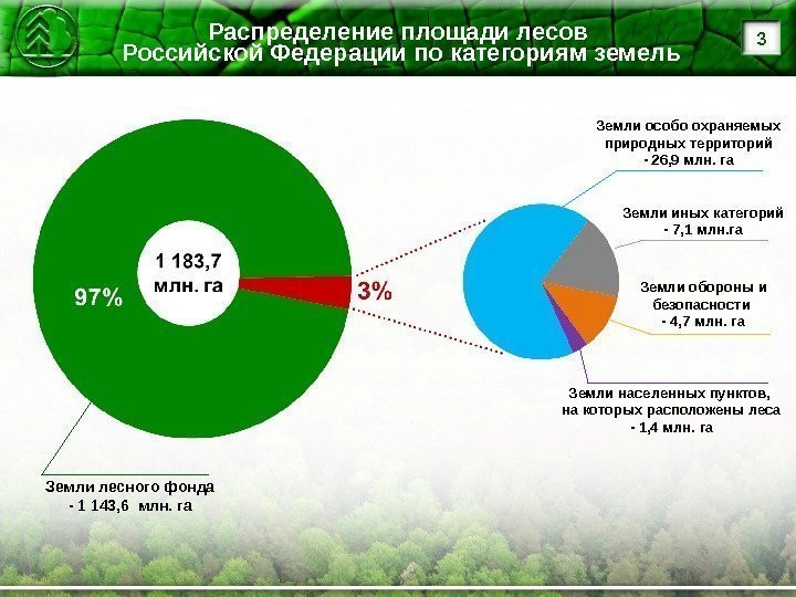 Распределение площади лесов Российской Федерации по категориям земель 3 Земли обороны и безопасности -
