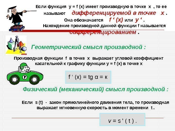   Если функция у = f (х) имеет производную в точке х ,