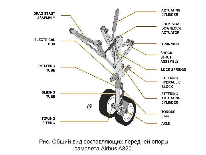 Рис. Общий вид составляющих передней опоры самолета  Airbus A 320  