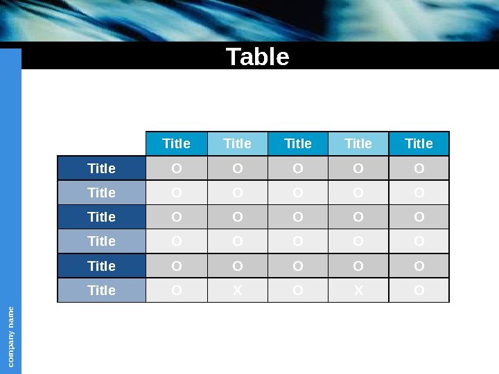 com pany nam e. Table Title Title O O O O O Title O