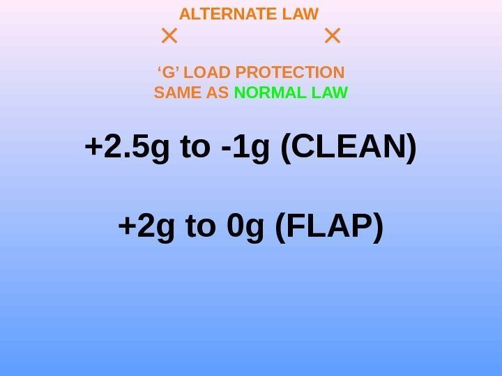 ‘ G’ LOAD PROTECTION SAME AS NORMAL LAW +2. 5 g to -1 g