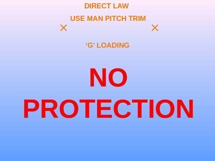 DIRECT LAW USE MAN PITCH TRIM ‘ G’ LOADING NO PROTECTION 