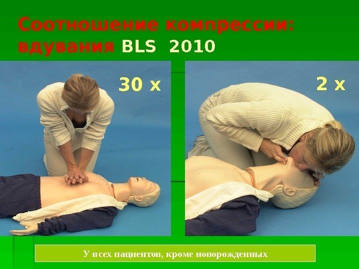 Соотношение компрессии:  вдувания BLS 2010 30 x 2 x У всех пациентов, кроме