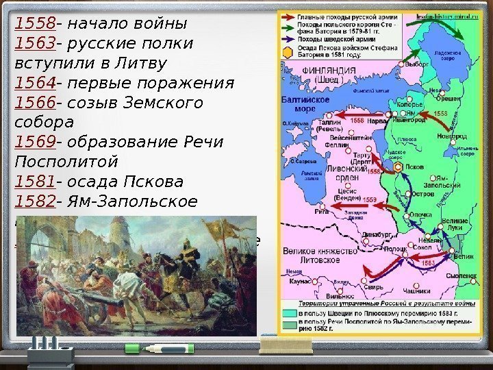 1558 - начало войны 1563 - русские полки вступили в Литву 1564 - первые