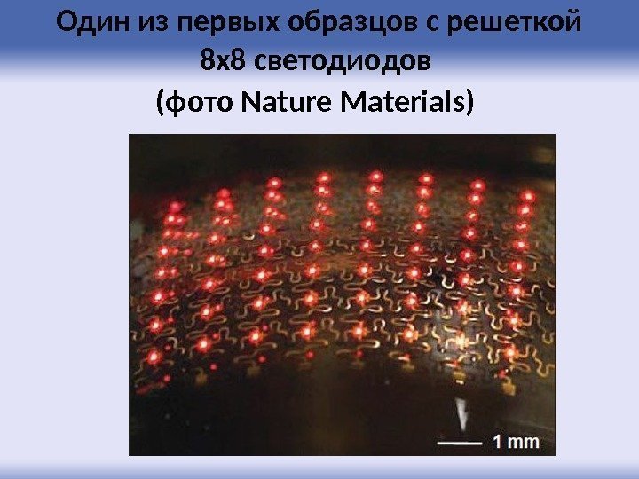 Один из первых образцов с решеткой 8 х8 светодиодов  (фото Nature Materials) 