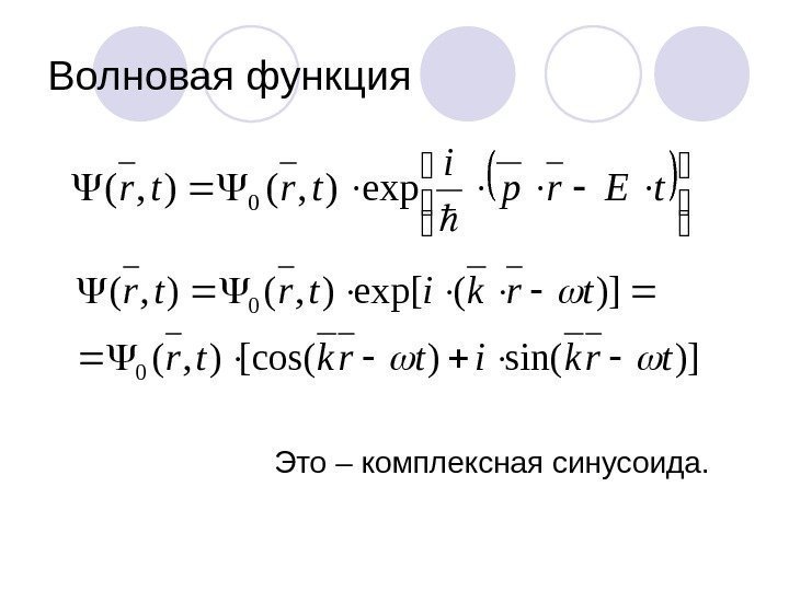 Волновая функция  t. Erp i trtr exp), (0 )]sin()[cos(), ( )](exp[), ( 0
