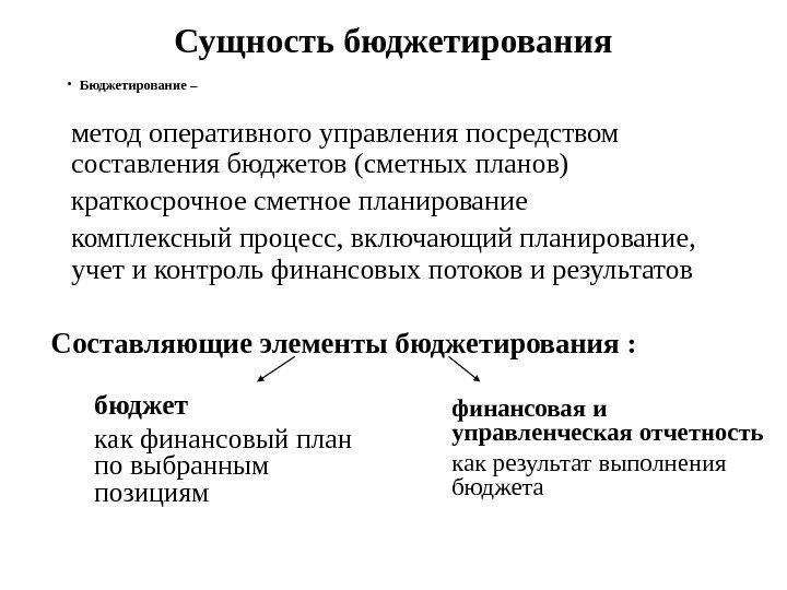   Сущность бюджетирования бюджет  как финансовый план по выбранным позициям финансовая и