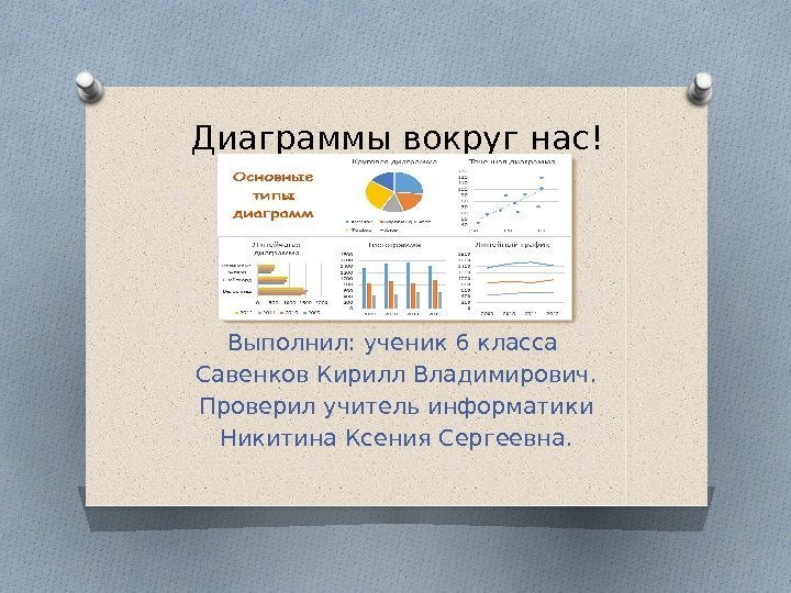 Диаграммы вокруг нас! Выполнил: ученик 6 класса Савенков Кирилл Владимирович. Проверил учитель информатики Никитина