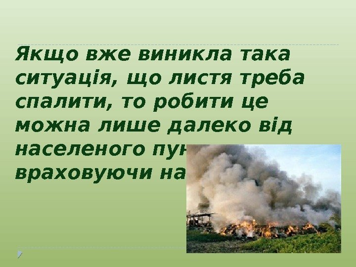 Якщо вже виникла така ситуація, що листя треба спалити, то робити це можна лише