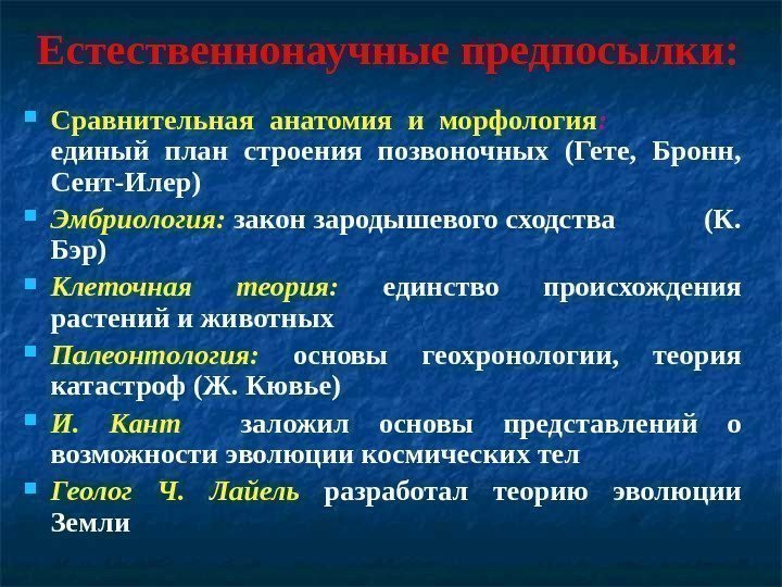 Естественнонаучные предпосылки:  Сравнительная анатомия и морфология :     единый план