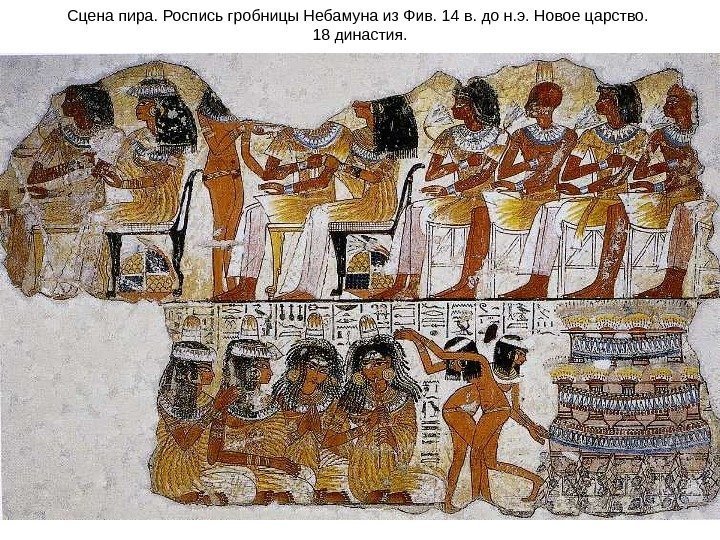 Сцена пира. Роспись гробницы Небамуна из Фив.  14 в. до н. э. Новое