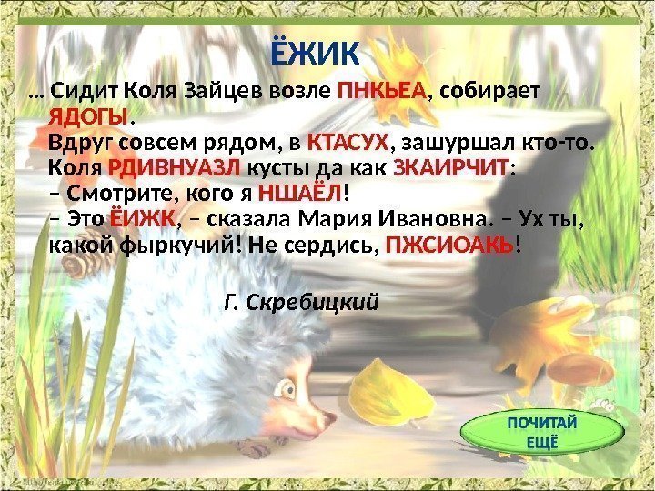  ЁЖИК … Сидит Коля Зайцев возле ПНКЬЕА , собирает ЯДОГЫ. Вдруг совсем рядом,