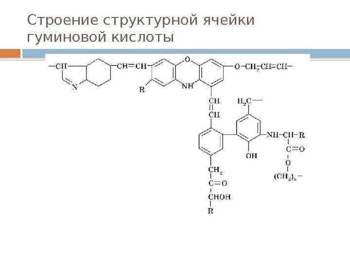 Строение структурной ячейки гуминовой кислоты  