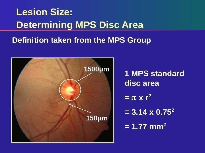 Lesion Size: Determining MPS Disc Area Definition taken from the MPS Group 1 MPS