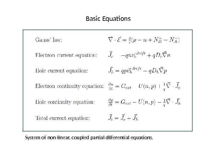 Basic Equations System of non-linear, coupled partial differential equations. 