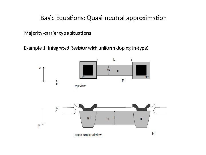 Basic Equations: Quasi-neutral approximation Majority-carrier type situations Example 1: Integrated Resistor with uniform doping
