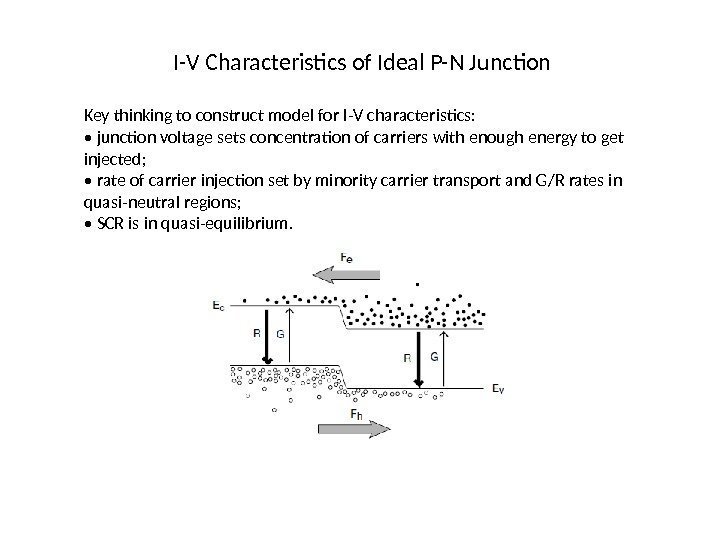 I-V Characteristics of Ideal P-N Junction Key thinking to construct model for I-V characteristics: