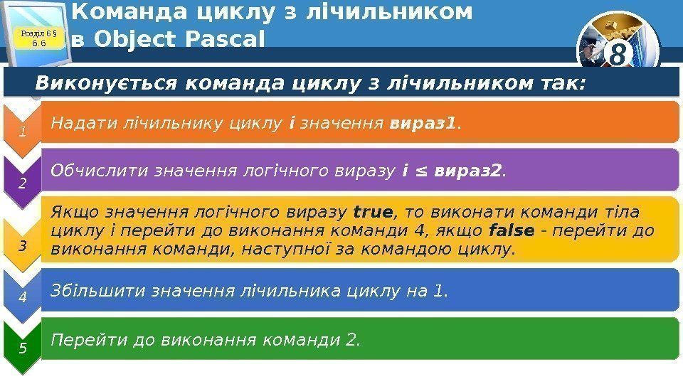 8 Команда циклу з лічильником в Object Pascal. Розділ 6 § 6. 6 Виконується