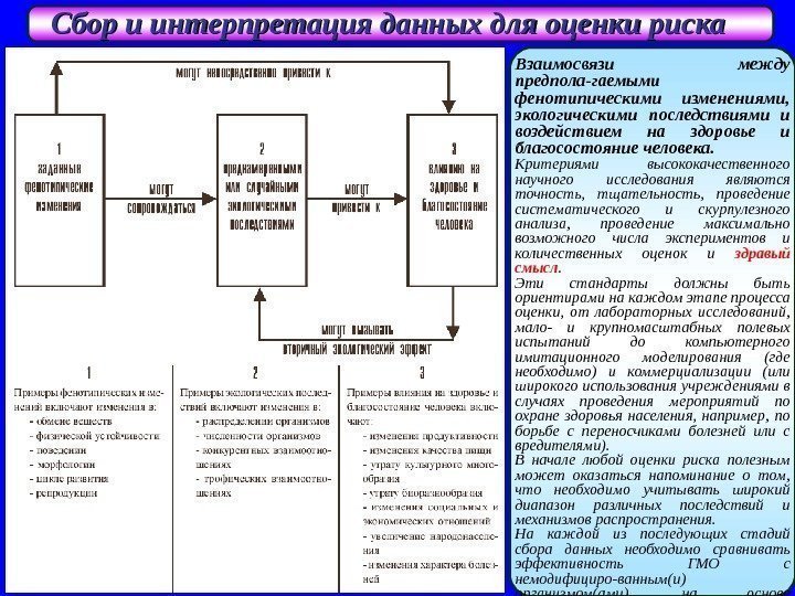   Сбор и интерпретация данных  для оценки риска Взаимосвязи между предпола -