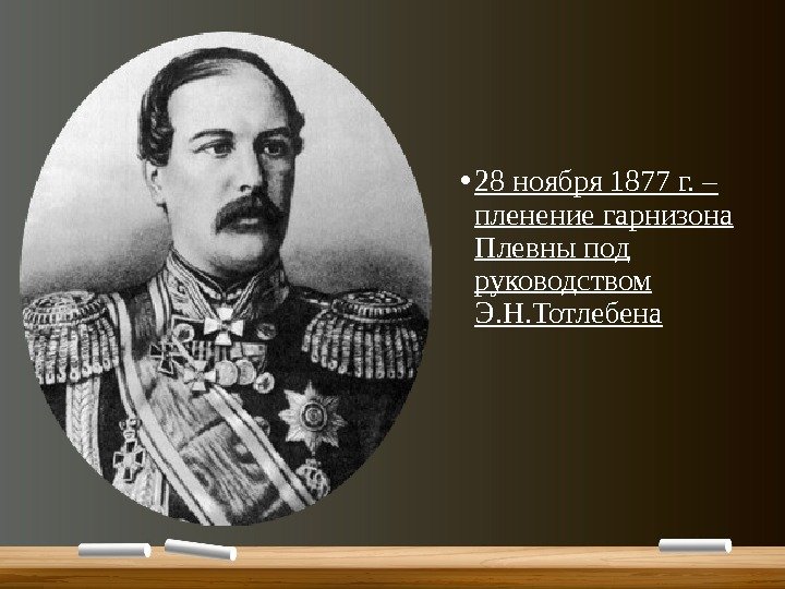  • 28 ноября 1877 г. – пленение гарнизона Плевны под руководством Э. Н.