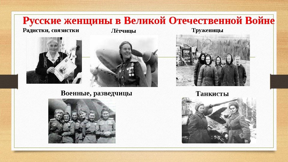 Русские женщины в Великой Отечественной Войне Радистки, связистки Лётчицы Военные, разведчицы Танкисты. Труженицы 