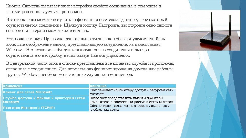 Кнопка Свойства вызывает окно настройки свойств соединения, в том числе и параметров используемых протоколов.