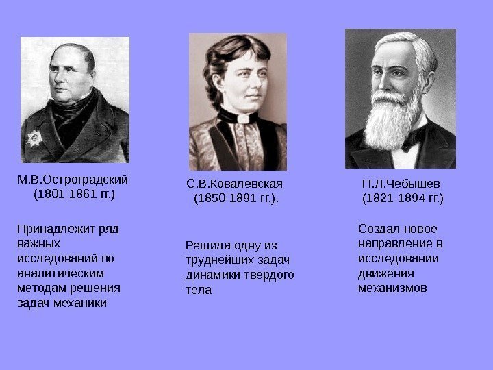   М. В. Остроградский (1801 -1861 гг. ) С. В. Ковалевская (1850 -1891
