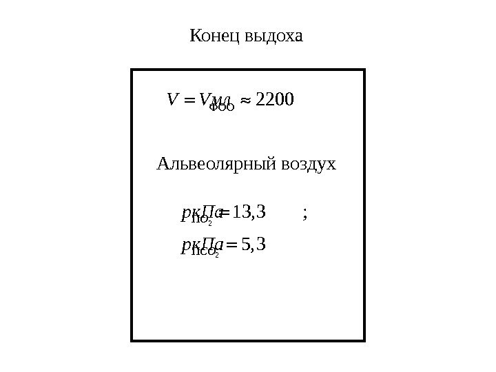 2200 V Vмл Конец выдоха Альвеолярный воздух 2 2 13, 3 ; 5, 3