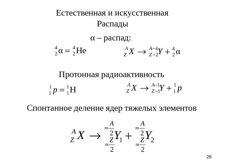 28 Естественная и искусственная 4 4 2 2α He 4 4 2 2α A