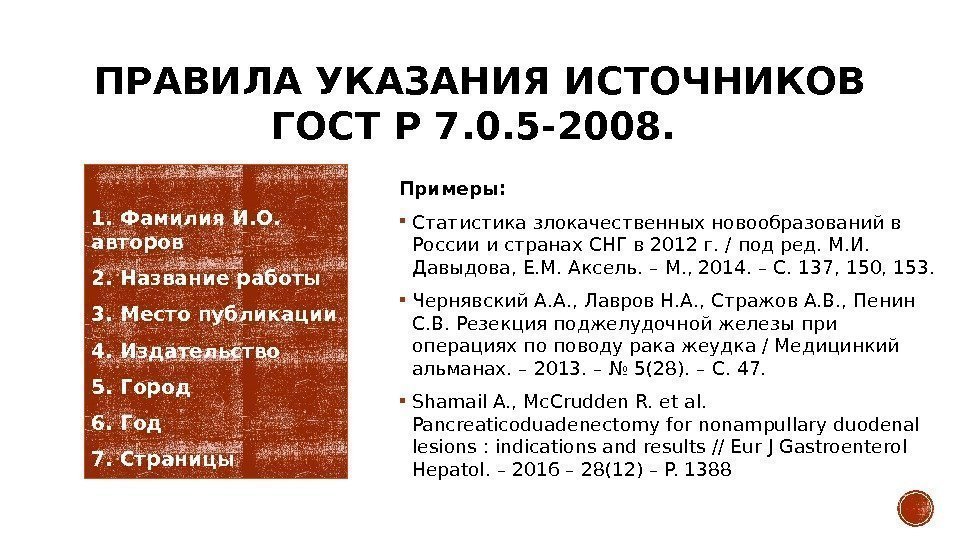 ПРАВИЛА УКАЗАНИЯ ИСТОЧНИКОВ ГОСТ Р 7. 0. 5 -2008.  1. Фамилия И. О.