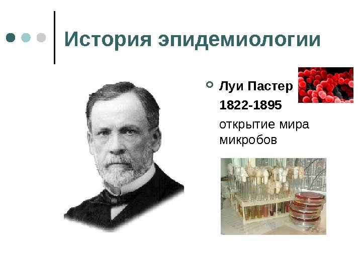 История эпидемиологии Луи Пастер 1822 -1895 открытие мира микробов 